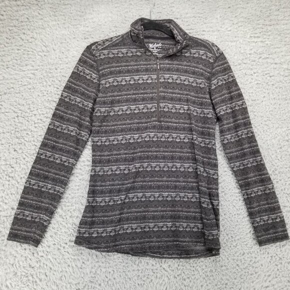 Woolrich Top Womens Small Gray 1/4 Zip Striped Long Sleeve Base Layer Shirt - Picture 1 of 9